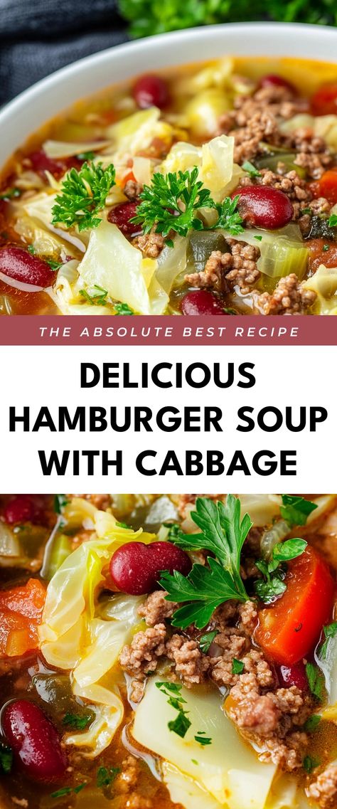 Image for Delicious Hamburger Soup with Cabbage Taco Soup With Cabbage, Hamburger Vegetable Soup With Cabbage, Cabbage With Hamburger Meat, Cabbage Hamburger Soup Recipe, Hamburger Cabbage Recipes, Soups With Cabbage, Hamburger Cabbage Soup, Cabbage Soup With Hamburger, Cabbage Soup Slow Cooker