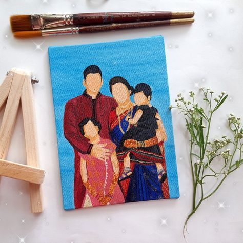 Family painting Family Photo Painting Ideas, Family Paintings On Canvas Gift Ideas, Easy Family Painting Ideas On Canvas, Family Painting Ideas Canvases, Family Painting Ideas Diy Canvas, Family Painting Ideas, Family Acrylic Painting, Faceless Illustration, Couples Canvas Painting