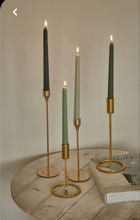 Green Candles Aesthetic, Green Candle Aesthetic, Gold Taper Candle Holders, Gold Taper Candles, Green Candle Holders, Gold Candle Sticks, Wedding Colours, Gold Candle Holders, Burning Candles