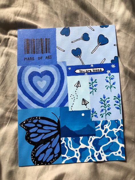 Canvas Art Diy Easy, Mini Drawings Doodles, Blue Moodboard Aesthetic, Blue Moodboard, Canvas Art Diy, Draw Animals, Simple Canvas Paintings, 3 Piece Canvas Art, Canvas Painting Designs