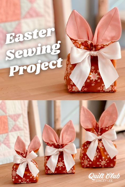 Easter Fabric Crafts, Easter Basket Pattern, Easter Sewing, Easter Bunny Treats, Easter Treat Bags, Bunny Treats, Easter Bags, Bunny Bags, Easter Fabric