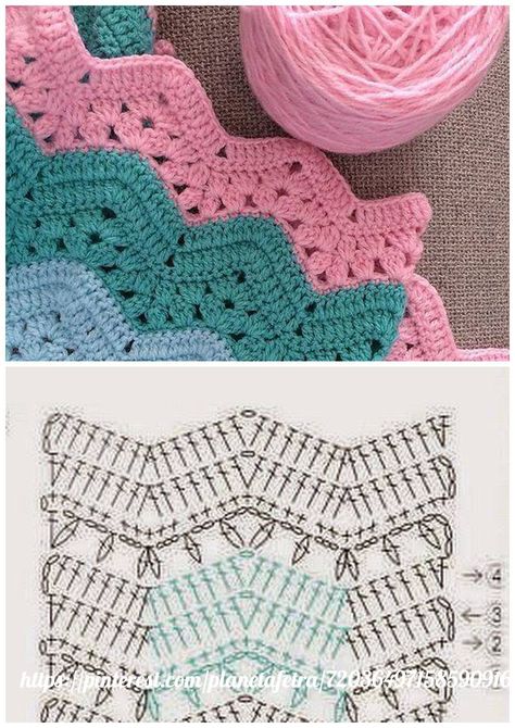 Uncinetto Zig Zag, Ripple Stitch Crochet, Zig Zag Crochet, Crochet Stitches Diagram, Crochet Pillow Pattern, Crochet Bedspread, Crochet Square Patterns, Crochet Motifs, Granny Square Crochet Pattern