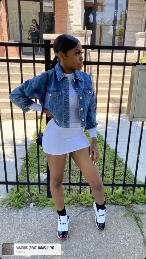 Denim Mini Dress Outfit Black Women, Teen Spring Outfits, Jean Jacket Outfit, Jordan 11s, Winter Outfits Warm, Boujee Outfits, Clueless Outfits, Summer Trends Outfits, Beachwear Fashion