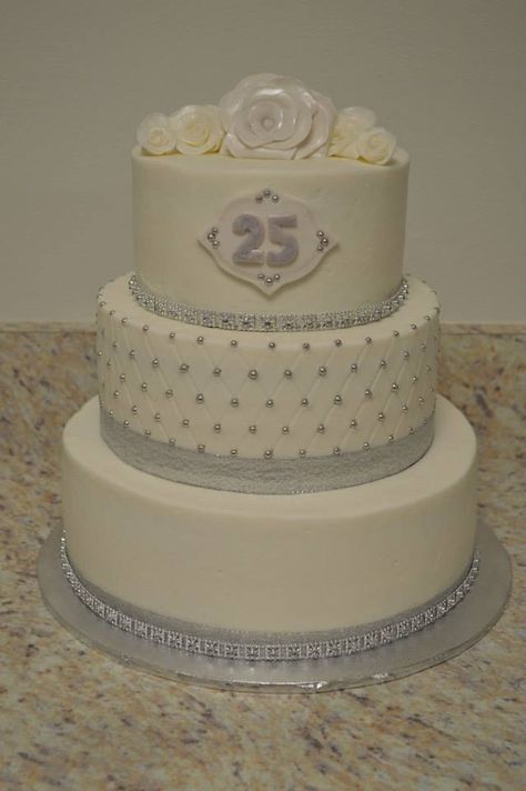 25th anniversary three tier cake 3 Tier Cake Wedding, Cake Three Tier, 25th Anniversary Cake, 25 Anniversary Cake, Three Tier Cake, 3 Tier Cake, Third Anniversary, Tier Cake, Cake Wedding