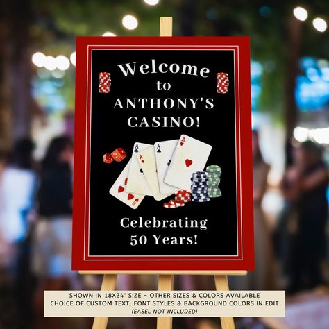 Poker Birthday Party, Casino Birthday, Vegas Theme, Poker Party, Casino Poker, Poker Chips, Floral Letters, 50th Birthday Party, Party Signs