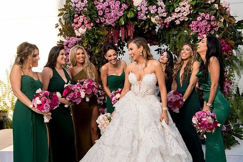 A Pnina Tornai Bride for a Super Luxe Colorful Jewish Wedding With a Show-Stopping Chuppah at The Beverly Hilton, Beverly Hills, California USA - Smashing the Glass | Jewish Wedding Blog Emerald Green Bridesmaid Dresses, Jewish Weddings, Hunter Green Dresses, Pnina Tornai, Beverly Hilton, Beverly Hills California, Green Bridesmaid, Green Bridesmaid Dresses, Black Bridesmaid Dresses