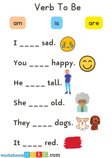 Verb To Be am is are Exercises with Pictures PDF Worksheet For Kids - WorksheetsHere.com First Class Worksheet In English, Pronouns Worksheet For Kindergarten, V To Be Worksheet, To Be Worksheet For Kids, Verb To Be Worksheets For Kids, Verb To Be For Kids, Am Is Are Worksheets, Verbs Kindergarten, Verb To Be Worksheets