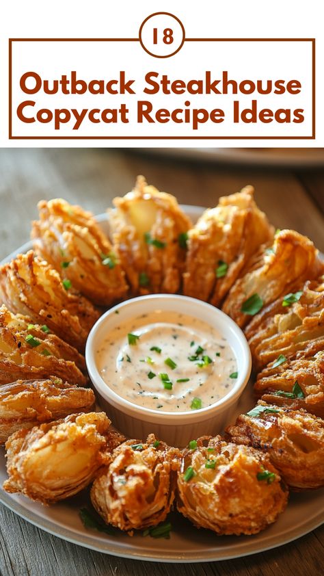 Plate of homemade Outback Steakhouse Bloomin' Onion with dipping sauce, served on a wooden table. Outback Copycat Recipes, Outback Blooming Onion Sauce, Outback Recipes, Outback Steakhouse Recipes, Blooming Onion Sauce, Steakhouse Recipes, Restaurant Recipes Famous, Outback Steakhouse, Favorite Recipes Dinner