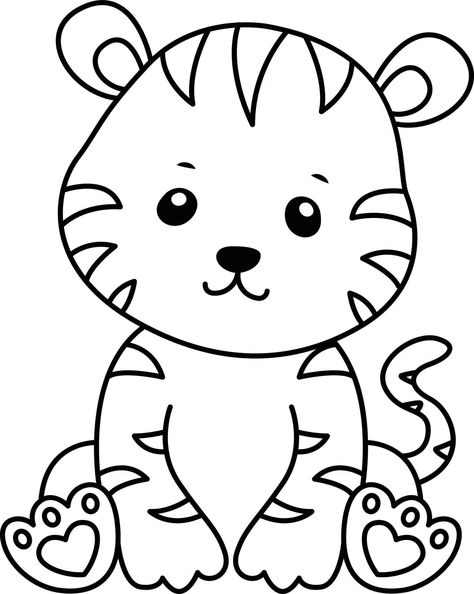 Drawing Wallpaper Iphone, Tiger Drawing For Kids, Tiger Cartoon Drawing, Tiger Outline, Cartoon Outline, Tiger Coloring, Tiger Cartoon, Zoo Animal Coloring Pages, Tiger Kids