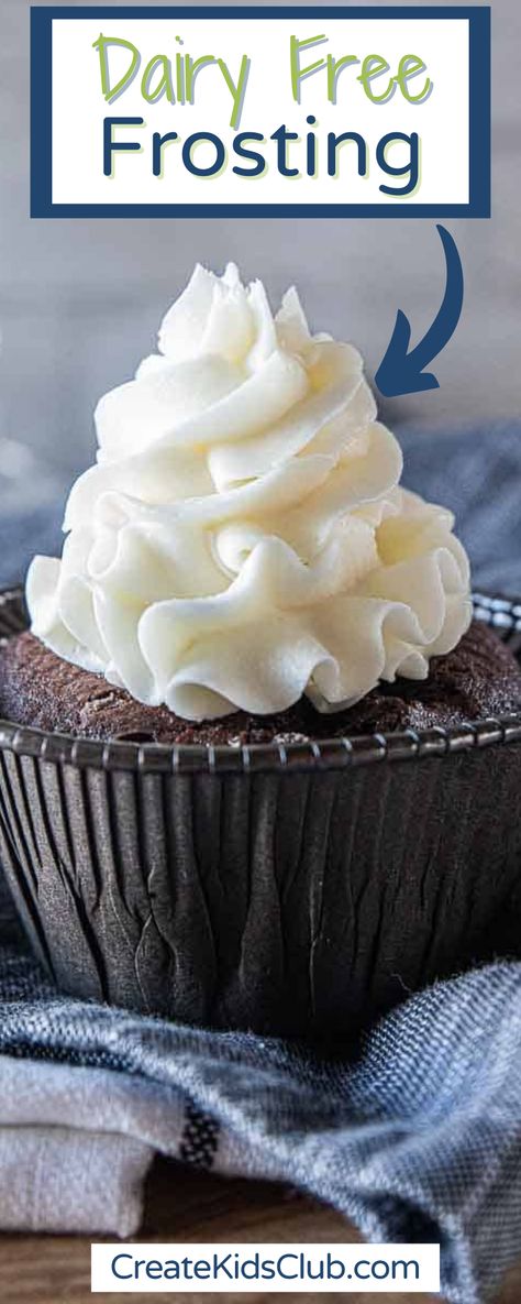 Dairy free frosting is the best frosting recipe around! Made with powdered sugar, soy milk, & coconut oil, it whips into a versatile frosting to use on cupcakes, cakes, or your favorite desserts. Easy to make with minimal ingredients, you will have a vegan frosting ready to use immediately or freeze for later. The perfect recipe to make if in a pinch or planning ahead and tastes exactly like regular buttercream icing! Nondairy Frosting Recipe, Dairy Free Icing For Cupcakes, Dairy Free Coconut Frosting, No Dairy Frosting Recipes, Dairy Free Frosting For Cake, Dairy Free Frosting Recipe, Dairy Free Cool Whip, Milk Allergy Recipes, Dairy Free Vanilla Frosting