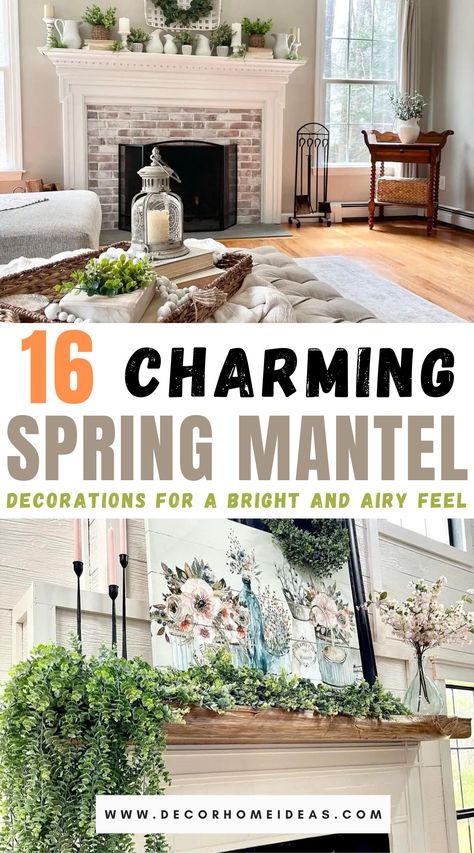 Spring Mantel Decor, Spring Mantel Decorating Ideas, Spring Mantle Decor, Mantel Decorating Ideas, Spring Mantle, Cottage Fireplace, White Mantel, Spring Mantel, Mantel Decor Ideas