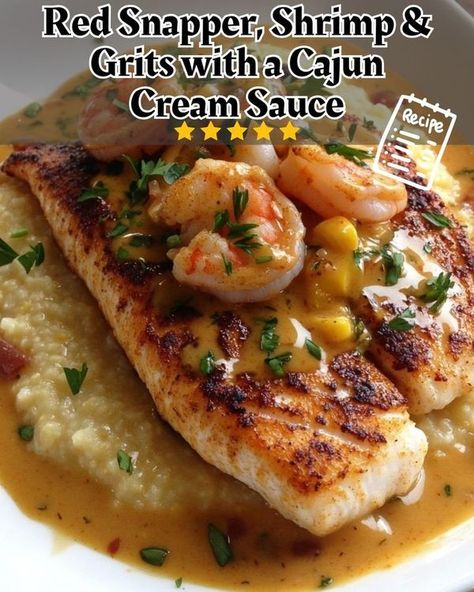 Cajun Grits, Cajun Fish Recipes, Cajun Cream Sauce, Luscious Recipes, Red Snapper Recipes, Snapper Recipes, Snapper Fish Recipes, Cajun Dishes, Cajun Creole Recipes