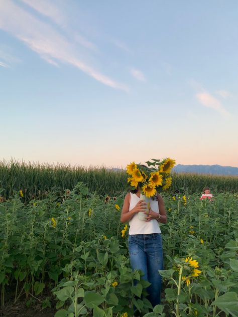 Flower Field Pics Aesthetic, Field Pics Aesthetic, Sunflower Picking Outfit, Flower Field Photo Ideas, Sunflower Field Pics, Frolicking In A Field Aesthetic, Flower Picking Photoshoot, Flower Feild Pics Aesthetic, Flower Field Pics