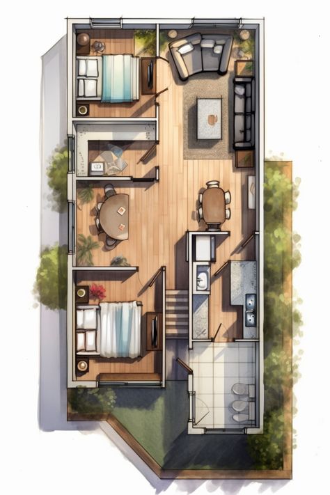 Small House Layout Open Concept Small House, Small House Layout Plan, Cosy Bedrooms, Single Floor House Design, Penthouse Living, Inviting Living Room, Building Inspiration, Small Barndominium, Small House Layout