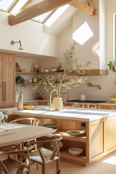 Japandi Style Kitchen, Eclectic Interior Design Vintage, Organic Modern Kitchen, Japandi Kitchen, Model Dapur, Organic Kitchen, Kitchen Interiors, Eclectic Interior Design, Simple Organic