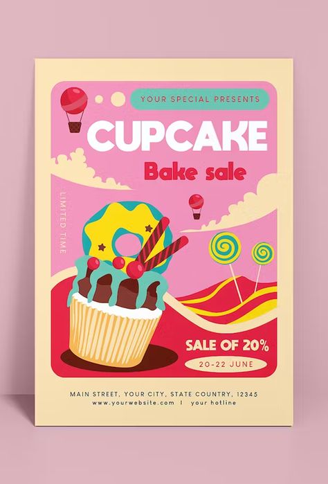 Cupcake Sale Flyer Template AI, EPS, PSD Advertisement Poster Drawing, Cupcake Flyer Design, Promotion Design Poster, Cupcake Poster, Cupcake Advertisement, Cake Shop Poster Design Ideas, Cake Offer Poster Design, Cupcake Social Media Design, Bakery Promotion Poster