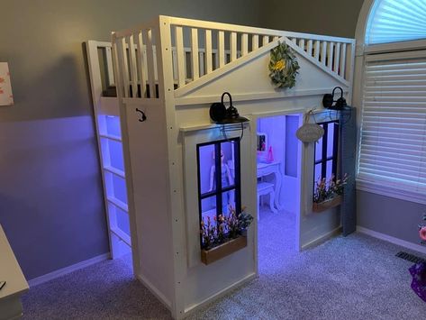 Play House Beds For Kids, Playhouse Beds For Kids, Bunk Bed Into Playhouse, House Loft Bed, Loft Bed Playhouse, Playhouse Loft Bed Diy, Playhouse Loft Beds For Kids, Playhouse Beds For Kids With Slide, Kids Bed With Slide Loft