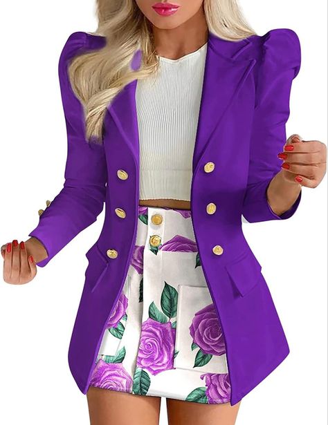 Outfits Faldas, Mom Lifestyle, School Mom, Womens Skirt Suits, Leg Of Mutton Sleeve, Blazer And Skirt Set, Princess Sleeves, Blazer And Skirt, Blazer Set