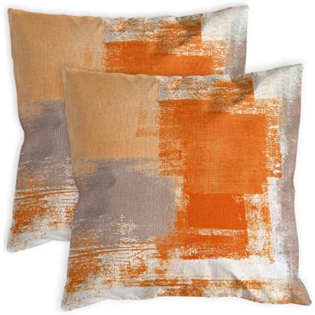 Grey And Burnt Orange Bedding, Orange Pillows Grey Couch, Orange And Grey Bedding, Grey Sofa Orange Cushions, Grey And Orange Living Room, Orange And Grey Cushions, Modern Artwork Abstract, Orange Throw Pillows, Living Room Orange