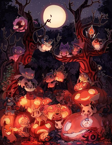 Pokemon Halloween Wallpapers - Top Free Pokemon Halloween Backgrounds - WallpaperAccess Ghost Pokémon Wallpaper, Ghost Type Pokemon Art, Pumpkaboo Wallpaper, Manga Halloween, Halloween Iphone Wallpaper, Deviantart Pokemon, Ghost Type Pokemon, Halloween Digital Art, Pokemon Halloween