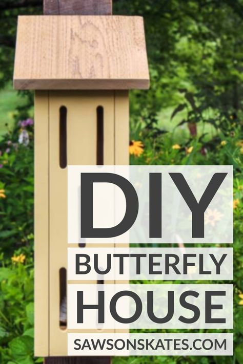 DIY butterfly house in a garden How To Build A Butterfly House, How To Make A Butterfly House, Diy Butterfly House How To Build, Butterfly Houses Diy How To Make, Butterfly House Plans Design, Butterfly House Diy, Lawn Hacks, Diy Butterfly House, Butterfly House Plans