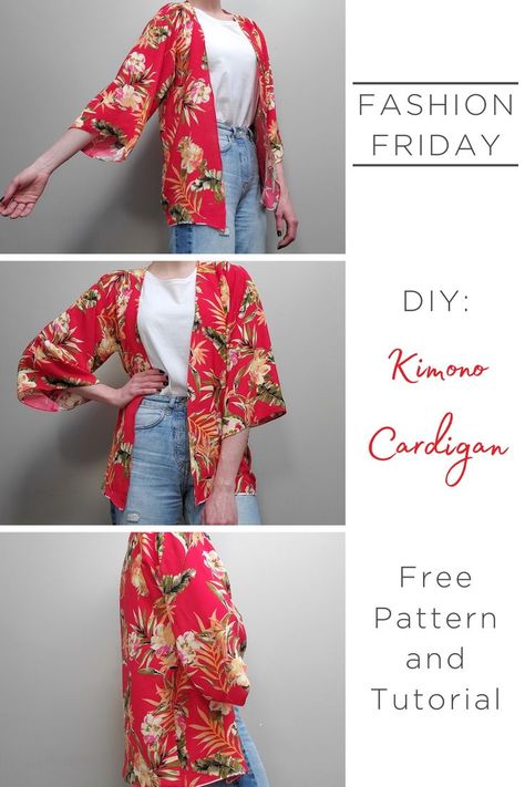 Sew Kimono Pattern Easy Diy, Diy Cardigan From Fabric Free Pattern, Kimono Cardigan Pattern Sewing, Sew A Cardigan, How To Sew A Cardigan, How To Sew A Shrug, Easy Sewing Patterns Free Diy Summer Dresses, Sewing Videos Projects, Free Kimono Sewing Pattern