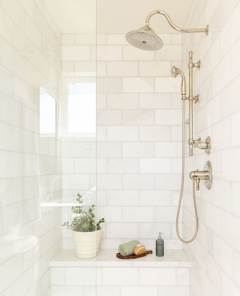 Casablanca Carrara Marble, Stacked Marble Shower Tile, Carrara Marble Shower Ideas, 6x12 Shower Wall Tile, Honed Carrara Marble Bathroom, Primary Shower Tile, Marble Subway Tile Shower Walls, Traditional Marble Bathroom, Timeless Shower Tile