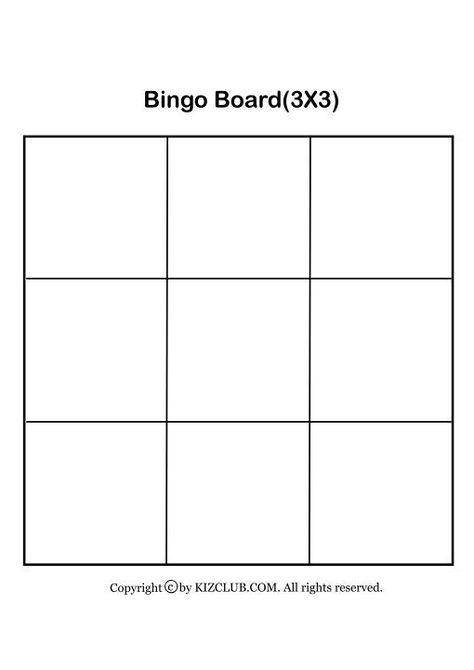 Bingo Board(3X3) - Kiz Club Blank Bingo Template, Blank Bingo Board, Camping Bingo, Custom Bingo Cards, Bingo Books, Road Trip Bingo, Blank Bingo Cards, Bingo Card Template, Bingo Games For Kids