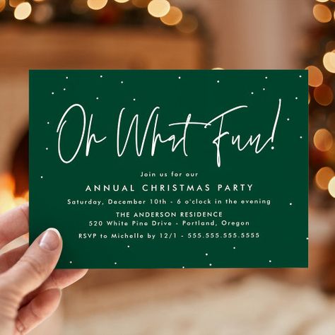 $2.93 | Modern Oh What Fun Script Green Holiday Party - oh what fun, holiday party, christmas party, christmas dinner, modern, script, green and white, festive, corporate holiday party, minimal Corporate Christmas Parties, Corporate Holiday Party, Work Holiday Party, Work Christmas Party, Holiday Party Themes, Holiday Party Invitation, Christmas Party Themes, Holiday Christmas Party, Oh What Fun