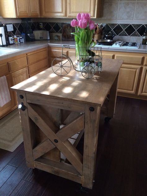 4x4 Kitchen, Open Island Kitchen, Narrow Kitchen Island, Kitchen Island Diy, Farmhouse Glam, Rustic Kitchen Island, Small Kitchen Island, Wood Island, Narrow Kitchen