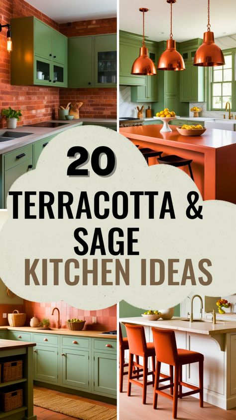 20 Stunning Terracotta and Sage Green Kitchen Ideas for a Warm and Inviting Space - Style Zuri Sage Kitchen Walls, Kitchen With Green Walls, Sage Green Kitchen Colour Scheme, Orange And Green Kitchen, Terracotta Dining Room, Terracotta Kitchen Walls, Terra Cotta Kitchen, Sage Green Kitchens, Sage Green Kitchen Ideas