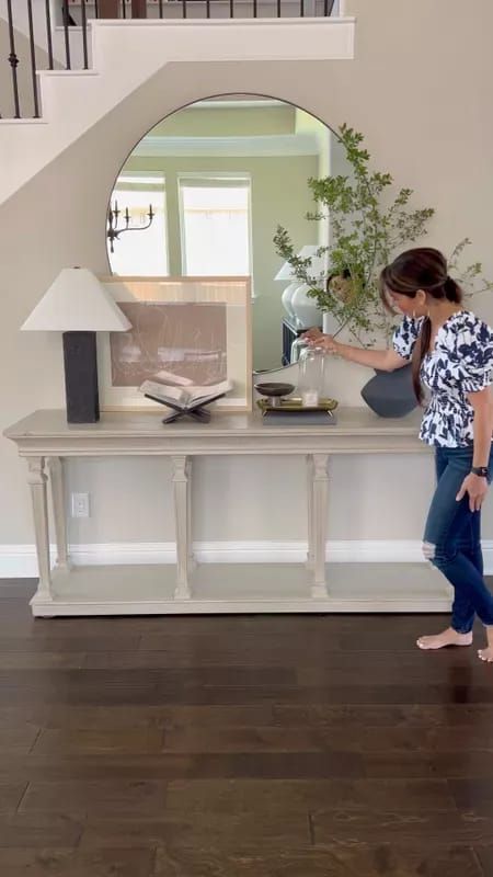 Gray Wash Console Table, Transitional Console Table Entryway, Neutral Modern Home, Transitional Console Table, Nook Inspiration, Grey Console Table, Modern Traditional Style, Couches Living, Console Table Entryway