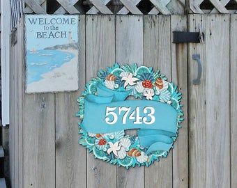 Wooden Monograms Cake Toppers Wedding Decor by MonogramCustomArt Wooden House Number Sign, Wooden House Number, Large House Numbers, Fish Sign, Cake Topper Wedding Monogram, Sea Life Decor, Coastal Wreath, Usa House, Wooden Wreath