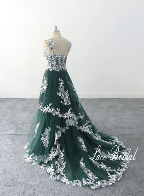 This is a customized product, please provide measurement and phone number when ordering. Thank you Lace Wedding Dress, A-line Dark green Tulle Lace Wedding Dress, Elegant Wedding Gown, Boho Wedding Gown with Corset Top 1.As always, Custom Made(your own size, your preferred color). 2.I carefully select high-quality beads, pearls, fabrics and threads to create every dress. 3.For this style, I need: 【Information required to place an order】 Color: 【Dark green tulle + ivory lace]】 Height: Bust: Waist Green And White Wedding Dress, Dark Green Wedding Dress, Teal Wedding Dress, Emerald Wedding Dresses, Emerald Green Wedding Dress, Green Gowns, Gown With Corset, Emerald Green Wedding Theme, Lace Wedding Dress Boho