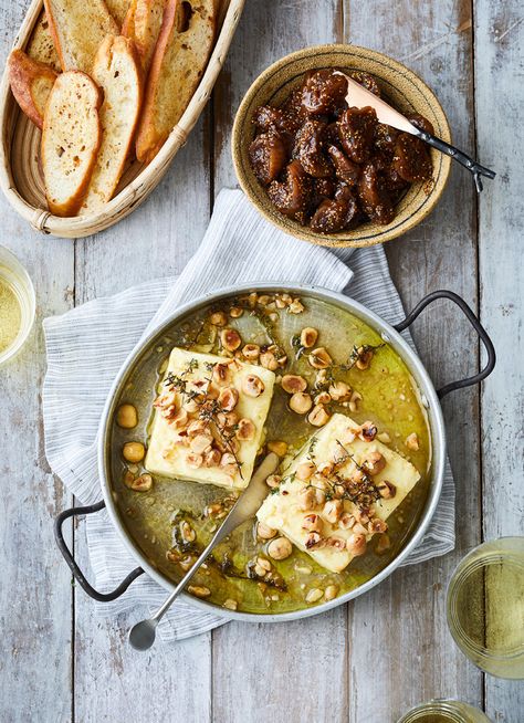 Baked Feta with Honey, Hazelnuts and Thyme | dish » Dish Magazine Baked Feta With Honey, Feta With Honey, Dried Fig, Iceland Food, Caramel Treats, Compote Recipe, Baked Feta, Greek Sweets, Light Meals