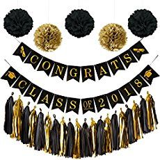 Class Party Decoration Ideas, Black And Gold Graduation Party Ideas, Classroom Party Decorations, Graduation Decoration Ideas, Gold Graduation Decorations, Black And Gold Graduation, Paper Projects Diy, Gold Graduation Party, Graduation Party High