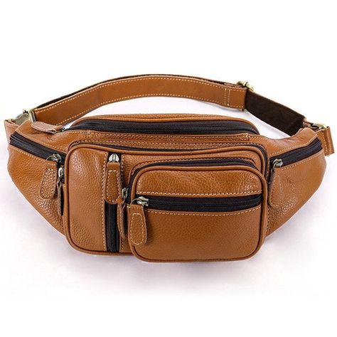 US$58 - Men Genuine Leather Vintage Multi-function Waist Bag Leather Waist Pack, Mens Waist Bag, Mens Crossbody Bag, Leather Waist Bag, Basket Vintage, Casual Crossbody Bag, Leather Fanny Pack, Leather Belt Bag, Multi Step