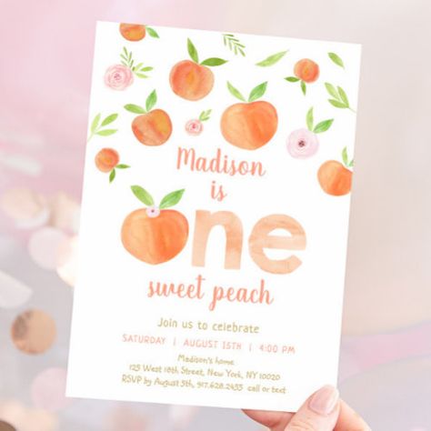 $3.15 | One Sweet Peach 1st Birthday #sweet as a peach birthday, peach first birthday, peach birthday, girl peach party, peach floral birthday, little peach, girl first birthday, peach birthday invitations, watercolor peach, one sweet peach birthday One Sweet Peach Invitations, First Birthday Peach, One Sweet Peach Birthday, Sweet As A Peach Birthday, Painted Peaches, Peach 1st Birthday, Peach First Birthday, One Sweet Peach, Bday Themes