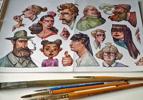 Marija Tiurina, Small Artwork, Small Drawings, Arte Sketchbook, Sketchbook Inspiration, Illustration Character Design, Watercolor Artist, Learn To Draw, Drawing People