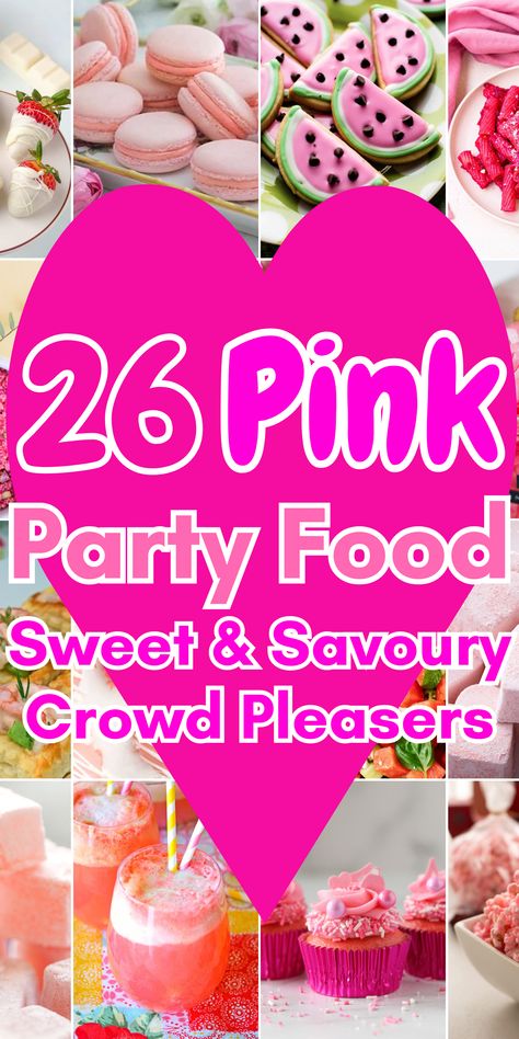 Pink is the colour of the moment thanks to Barbie and a Gen Z obsession with Y2K style, so let's embrace the colour pink when planning our next kids or teen birthday party by preparing some wonderfully pink party food. Add a splash of pink colour with pink savoury party food, pink sweet treat party food, pink snacks, pink dips, pink donuts, pink turkish delight, pink marshmallow, pink cupcakes, perfect for teen sleepover / slumber party, tween party, tea party menu, tea party food ideas Pink Food Platter, Color Food Party Ideas For Adults, Pink Charcuterie Board Ideas, Pink Themed Food, Pink Food Board, Pink Party Food Ideas, Pink Foods For Party, Food Sleepover, Pink Charcuterie Board