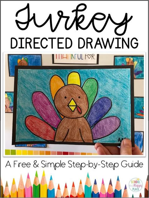 Last Minute Thanksgiving Resources {Including a FREE Directed Drawing} | School Is a Happy Place | Bloglovin’ Directed Drawing Turkey Preschool, Drawing Ideas November, Thanksgiving Writing Prompts 1st Grade, Turkey Directed Drawing Kindergarten, Directed Turkey Drawing For Kids, Directed Drawing Turkey Kindergarten, Turkey Guided Drawing, Kindergarten Friendsgiving Ideas, Pumpkin Directed Drawing Kindergarten