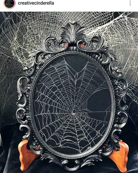 𝐊𝐚𝐞 𝐂𝐫𝐞𝐚𝐭𝐫𝐢𝐱'𝐬 𝐈𝐧𝐬𝐞𝐜𝐭 𝐖𝐢𝐭𝐜𝐡𝐞𝐫𝐲 on Instagram: “Check out this beautiful ornate display featuring a real spider web captured and preserved  by @creativecinderella 😍 Visit her shop before…” Framed Spider Web, Preserved Spider Web, Mirror Engraving, Victorian Aesthetics, Mirror Tattoo, Goth Spider, Frame Tattoo, Mirror Tattoos, Real Spiders