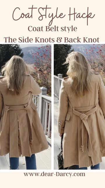 D’Arcy Vandenberg on Instagram: "Coat Style Hack 2 ways to Style a coat belt✔️ -The Side knots Quick & easy way to secure a coat Belt and give a clean finished look.✔️ -The Back Knot Stylish way to tie a belt and define the waist from the back, without actually having to wrap belt around waist. ✔️ Tip: you can use this on belted cardigan as well. Which knot will you try? Follow me for more style tips⬆️♥️ Easy to shop my looks🛍 🛍 Linked in today’s stories⬆️ 🛍🛍 Shop my instagram feed⬆️ cli How To Tie Cardigan Belt, Tie Belt Cardigan Outfit, How To Tie A Coat Belt In The Back, Tie Coat Belt Back, Coat Tied Around Waist, Coat Belt Knot, How To Tie A Coat Belt, How To Tie A Belt Knot, Belted Cardigan Outfit