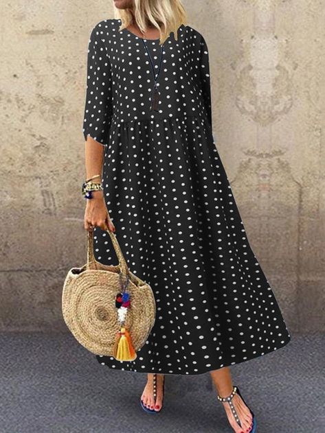 Color: Black, White Season: Summer, Spring Material: Cotton Long Tunic Dress, Bohemian Tunics, Maxi Sundress, Vestido Plus Size, Printed Long Dresses, Half Sleeve Dresses, Long Tunic, Women Maxi, Vestido Casual