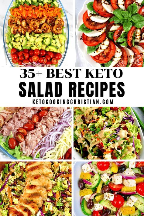 Keto Salad Bowls, 7 Layer Salad Keto, Keto Salads For A Crowd, Keto Salad Toppings, Low Carb No Lettuce Salads, Salads That Arent Boring, Keto Lettuce Salads, Keto Chef Salad, Keto Green Salad Recipes