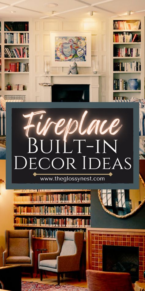 decorating a bookcase on either side of a fireplace Living Room With Bookcases And Fireplace, Fireplace Ideas With Bookcases, Fireplace With Recessed Shelves, Bookshelves Surrounding Fireplace, Built In Bookcase With Fireplace, Library With Fireplace Bookshelves, Fireplace With Shelving On One Side, Bookcase Fireplace Wall, Living Room Built Ins Around Fireplace