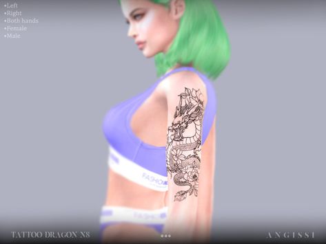 The Sims Resource - Tattoo-Dragon N8 Sims 4 Cc Dragon Tattoo, Sims 4 Dragon Tattoo, Freedom Tattoos, Sims 4 Tattoos, Tattoo Dragon, Female Tattoos, 4 Tattoo, Female Dragon, Sims Four