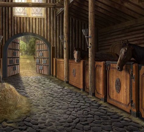 Castle Horse Stables, Medieval Training Grounds, Victorian Horse Stables, Medieval Horse Stable, Fantasy Stables, Medieval Stable, Castle Stables, Fantasy Academy, Royal Stables