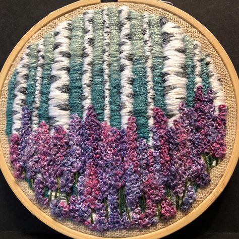 Lupins Flowers, Lupine Flowers, Embroidery Patterns Vintage, Yarn Thread, Thread Painting, Birch Trees, Hand Embroidery Art, Embroidery Hoop Art, Sewing Art