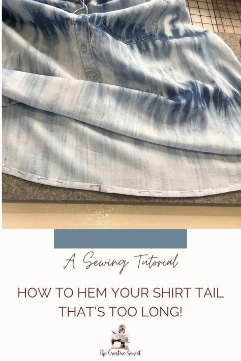 Shirt tail pinned in place How To Hem A T Shirt, Hem A Shirt, Clothing Tips, Altering Clothes, Sewing Skills, Tailored Shirts, Too Long, Long Shirt, Sewing Techniques